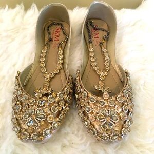 Indian Jutti Gold and Jewel Flats Size 41EU